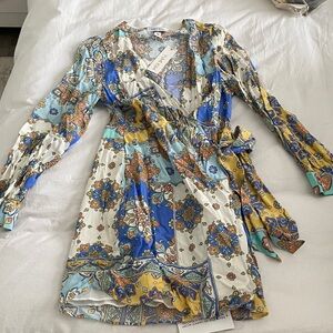 Yumi Kim Blue, Yellow & White Floral Patchwork Wrap Dress